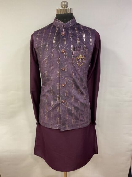 Wine Kurta With Nehru Jacket