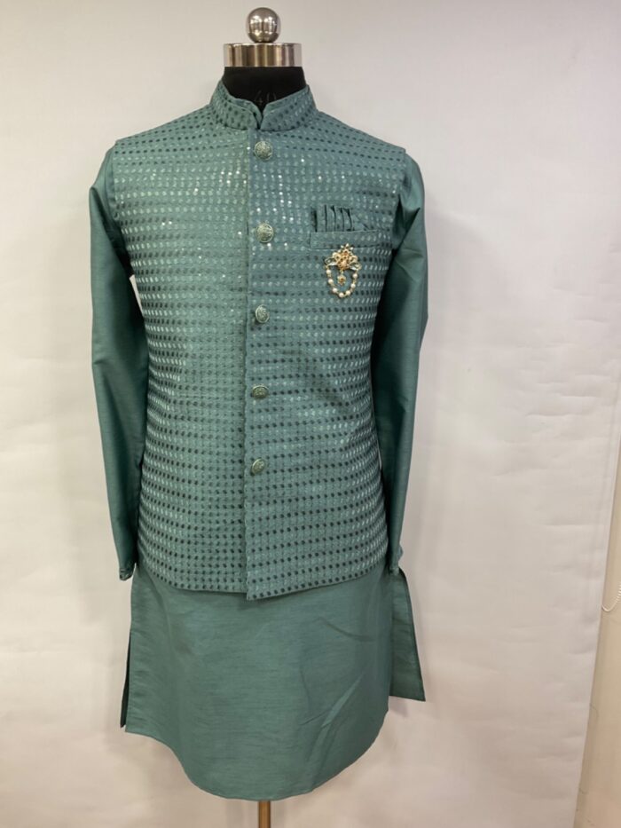 Narangi Embroidered Nehru Jacket and Kurta Set