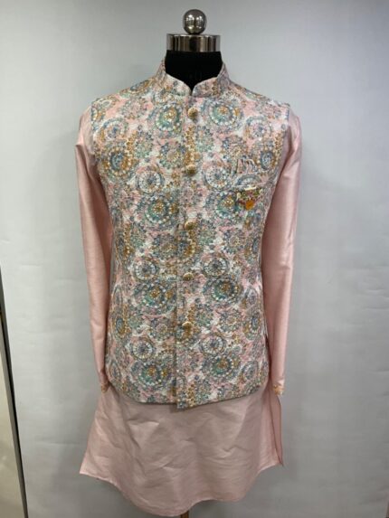 Light Pink Kurta With Nehru jacket