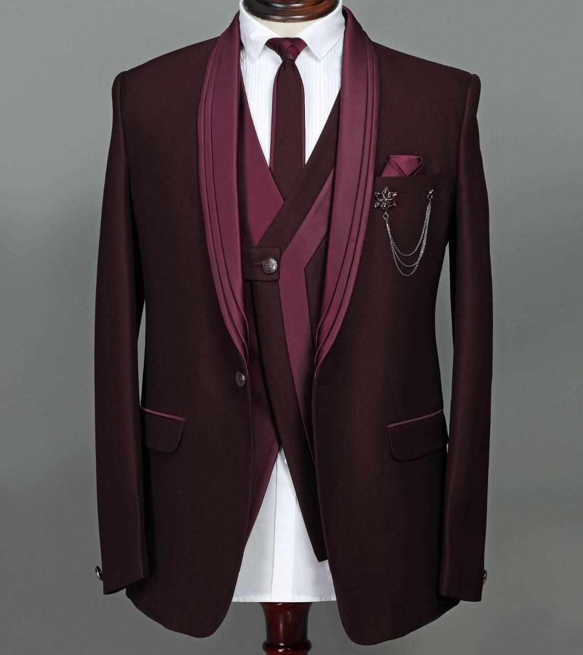 Men Wine Three Piece Coat Set Men Wine Three Piece Coat Set