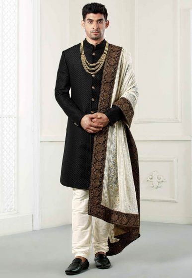 Black Indowestern Sherwani