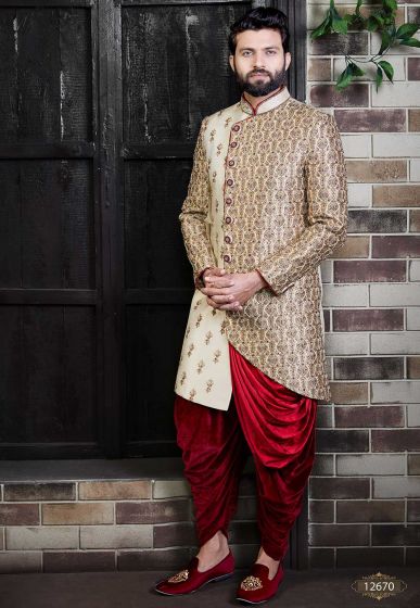 Cream Golden Colour Sherwani