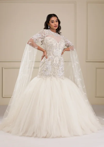 Off White Stonework Net Gown